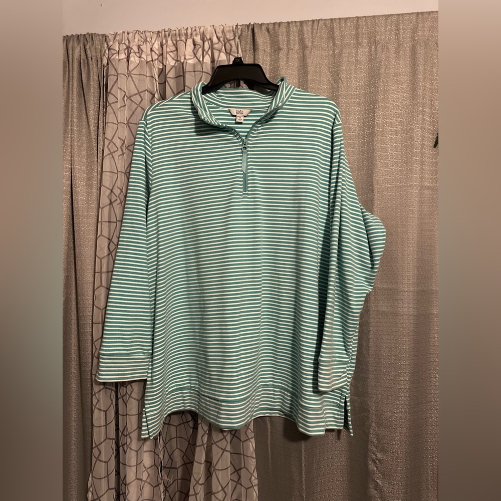 Teal and white quarter zip
